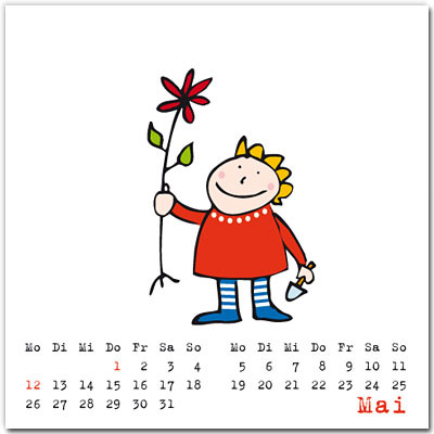 Mädchen mit Schaufel und Blume, Kalender