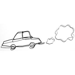 Auto mit Abgaswolke, abstrakte Illustration aus Draht