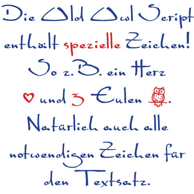 Schriftbeispiel, gesetzt mit Old Owl Script, Handschrift für den Computer
