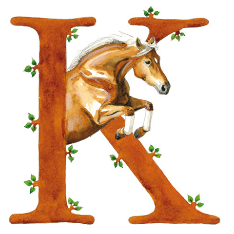 Der Buchstabe K, gezeichnete Initialen für Pferdebücher