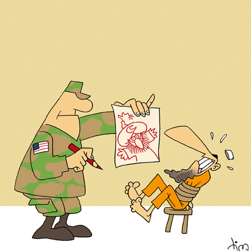 Folterung eines Islamisten durch amerikanische Militärs, Cartoon