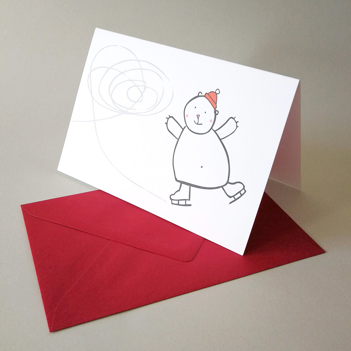 Eisbär fährt Schlittschuh, Weihnachtskarten mit farbigen Umschlägen