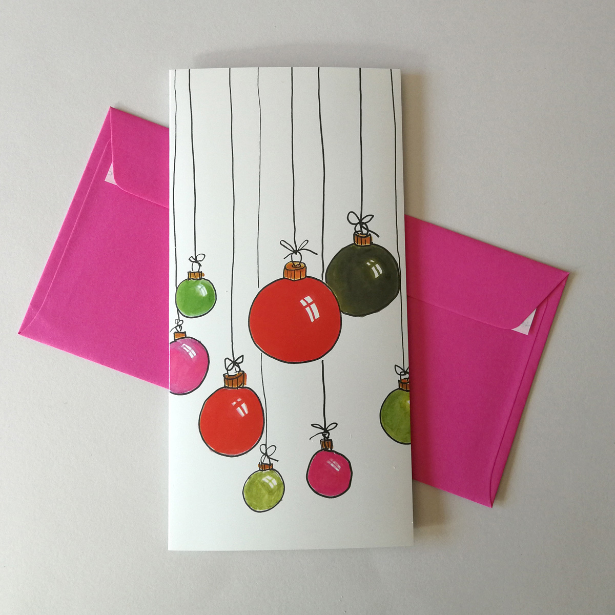 edle Firmen-Weihnachtskarten mit Christbaumkugeln