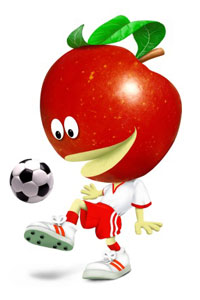 Apfel, fußballspielendes Obst, Illustrationen