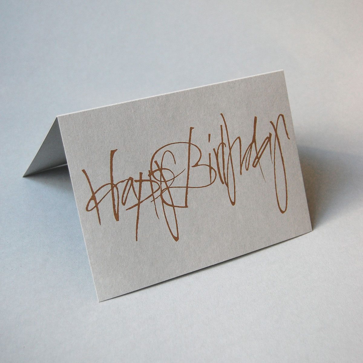 Happy Birthday, graue Recycling-Glückwunschkarten mit goldener Kalligrafie