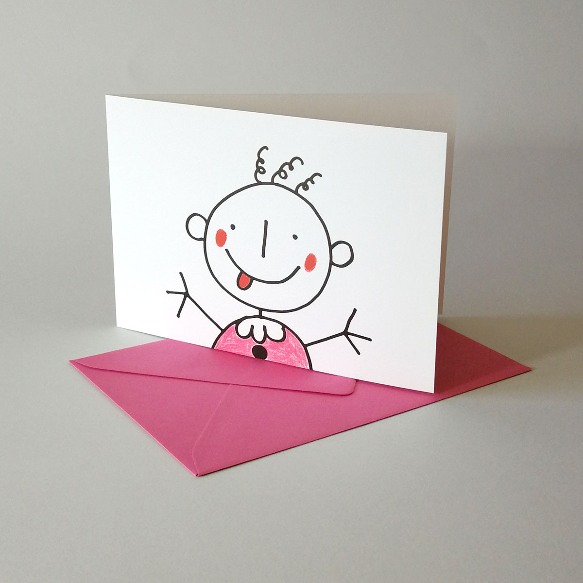 Baby, fröhliche Geburtsanzeigen mit pinkem Umschlag