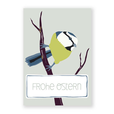 Frohe Ostern, Osterkarten mit Meise und Text