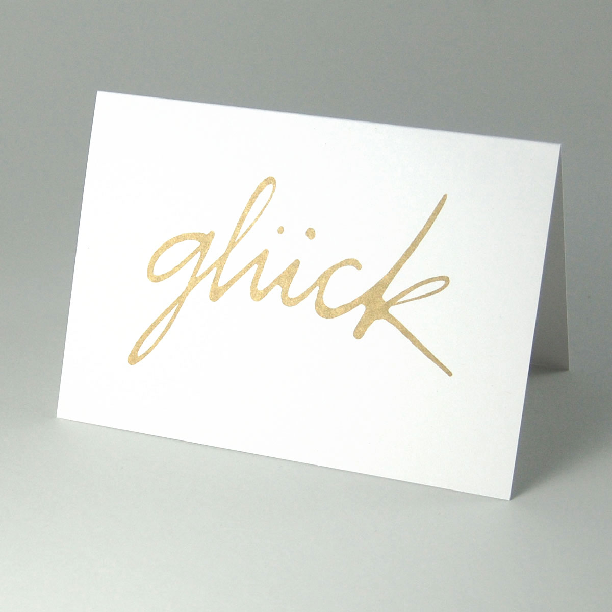 glück, gold-weiße Glückwunschkarten mit schwungvollem Schriftzug