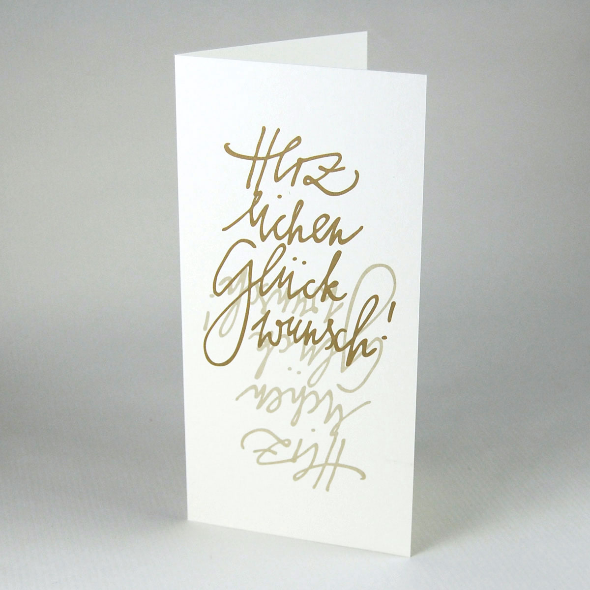 Herzlichen Glückwunsch! handschriftliche Wünsche gold gedruckt auf Recycling-Glückwünschkarten
