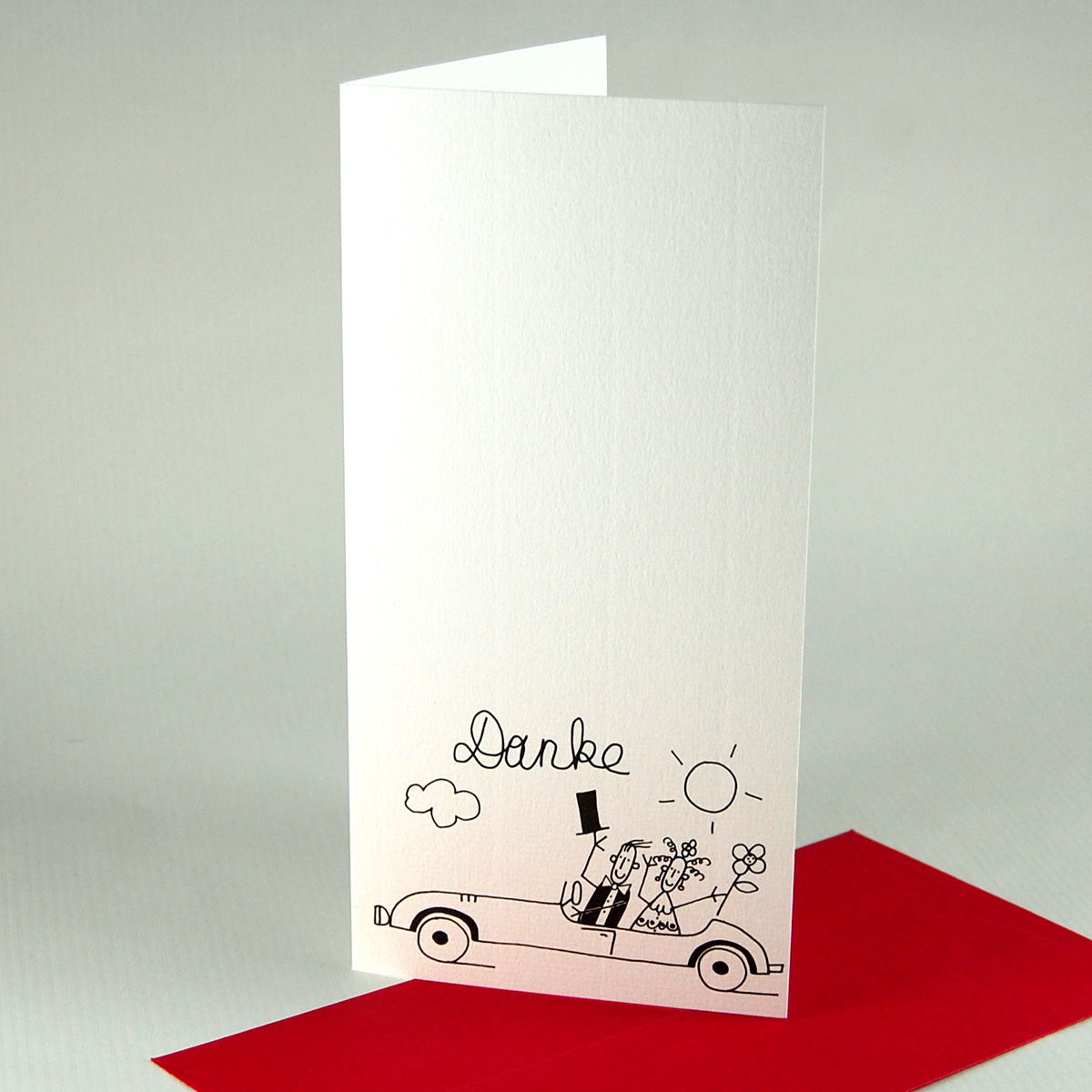 Cartoon-Hochzeitskarten zum Bedanken, mit edlen roten Umschlägen
