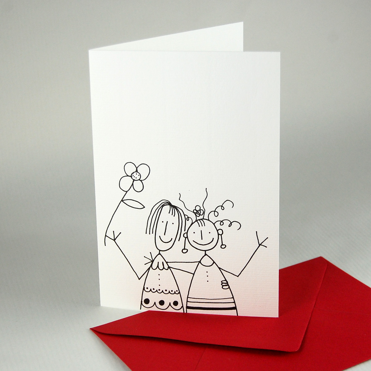zwei Frauen mit Blume. Grußkarten mit roten Kuverts