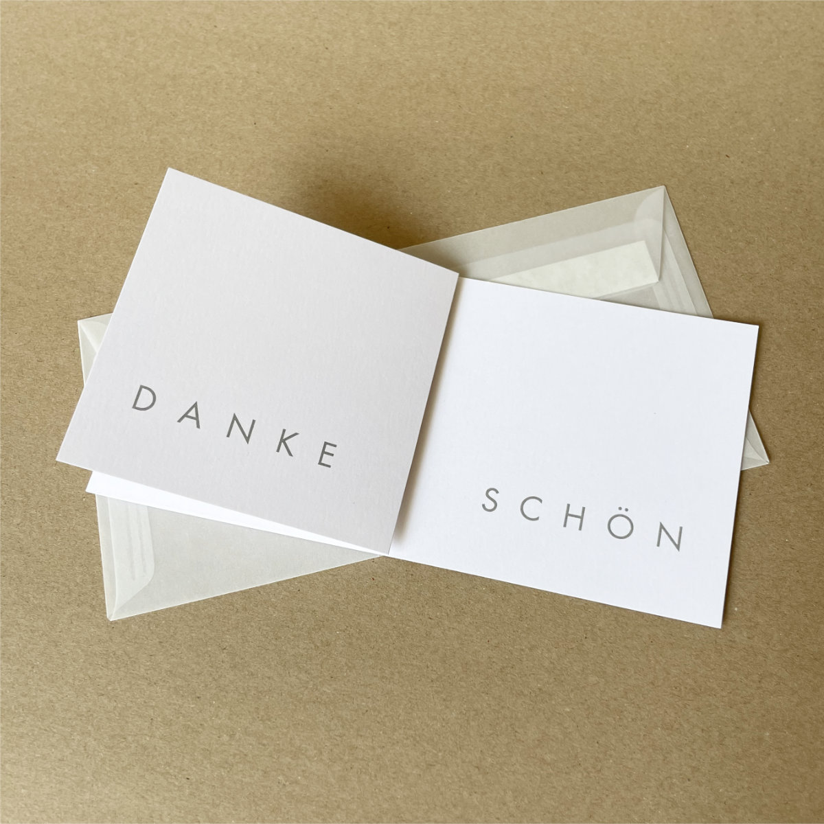 Design-Karten mit transparenten Umschlägen: DANKE SCHÖN (silberner Druck)