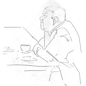 Mann sitzt im Cafe, schnelle Porträts bei Veranstaltungen