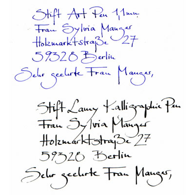 handschriftliche Adressen auf Umschlägen, Schriftproben mit verschiedenen Stiften, Kalligrafie
