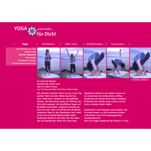 Webseite Yoga und mehr für Dich! - Auffälliges Webdesign für ein Yogastudio