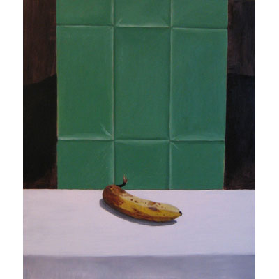 Novemberbild, Stilleben mit Banane, moderne Ölmalerei