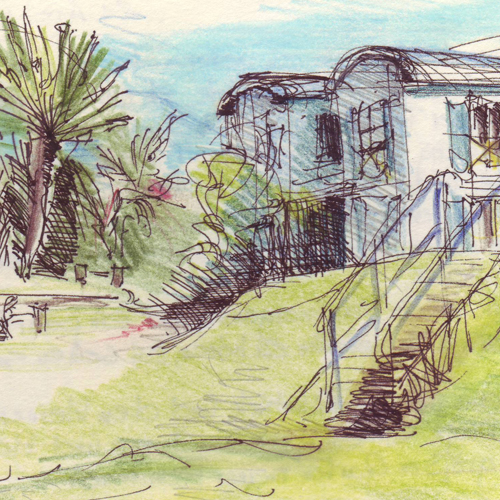 Hostel in Entre-Deux auf Réunion, Faserschreiber + Buntstift, Illustrationen