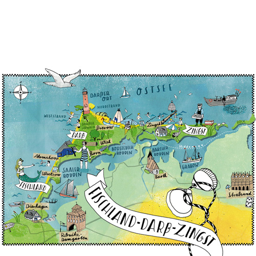 Illustrierte Karte von Fischland-Darß-Zingst, Illustrierte Landkarten