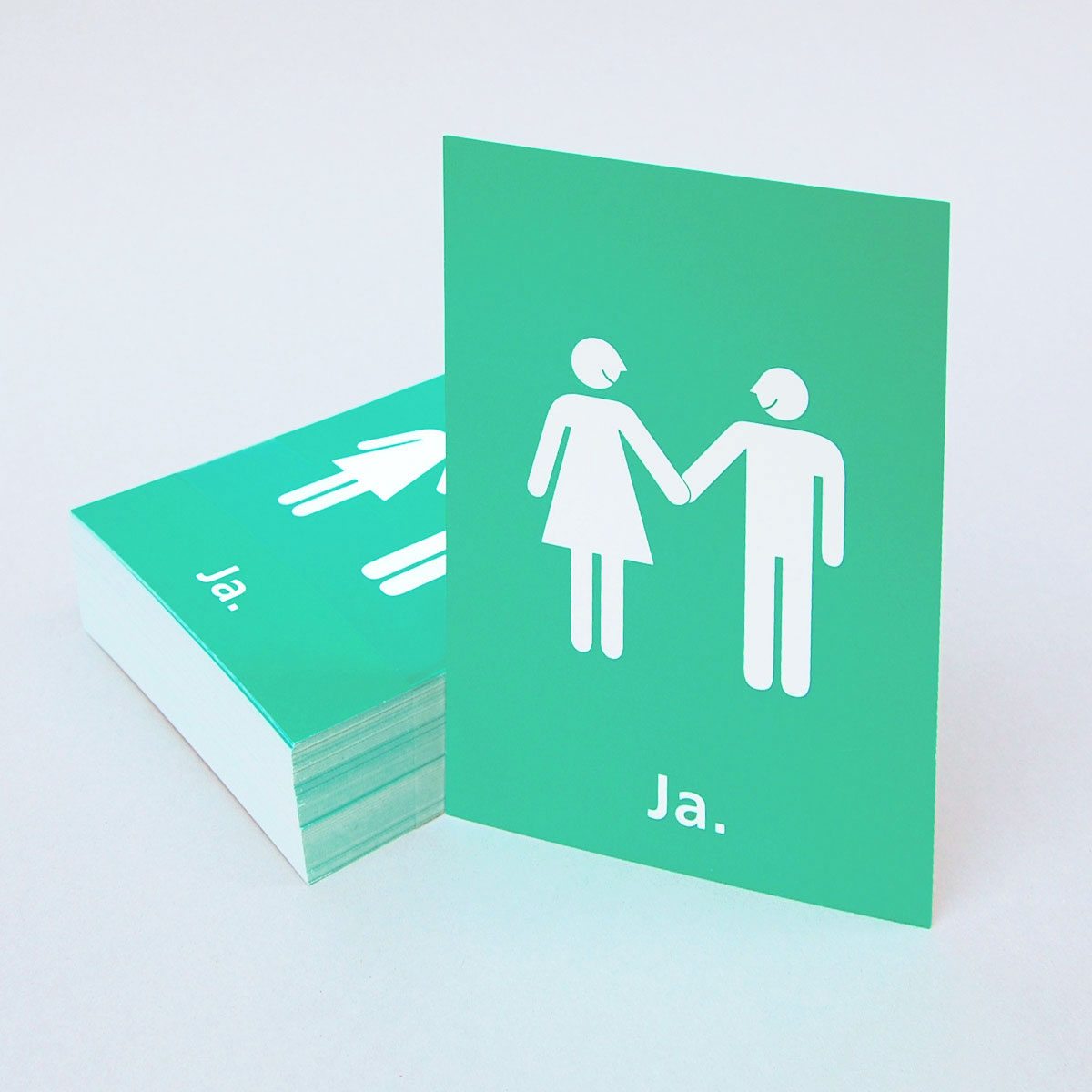 Piktogramm: Brautpaar, Save-the-Date oder Antwort-Postkarte für die Einladungen zur Hochzeit, grüne Variante