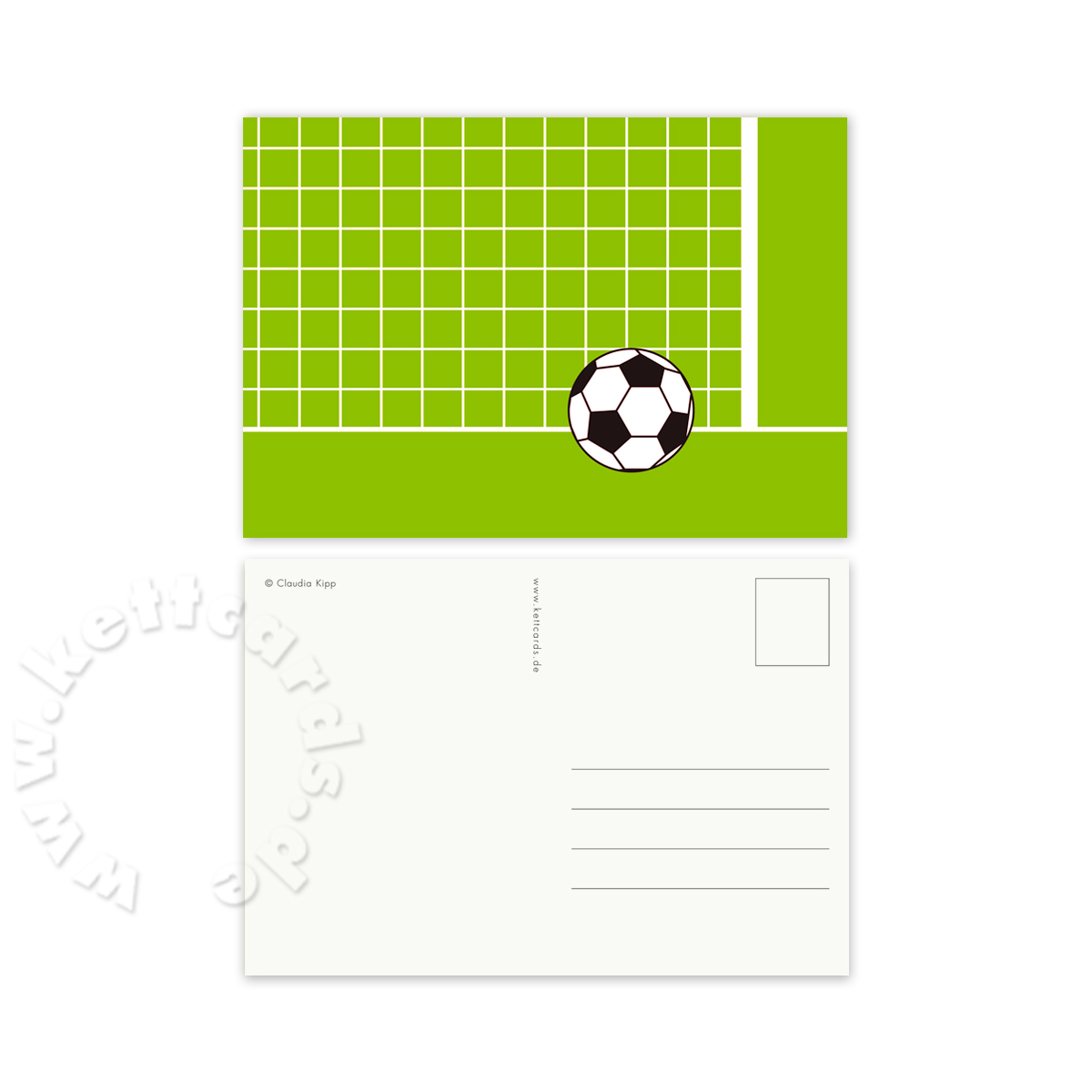 Fußball-Postkarten: Tor mit Fußball