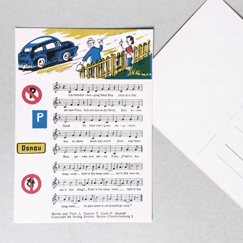 historische Postkarten mit pädagogischem Lied: Lächelnd überging Herr Rau