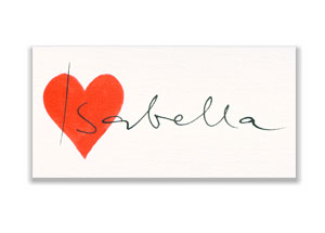 Isabella, handgeschriebene Tischkarten mit rotem Herz
