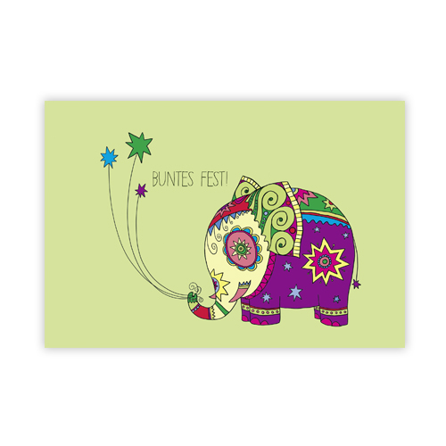 Buntes Fest! Weihnachtskarten mit Elefant