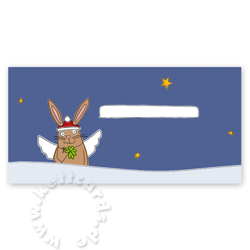 Weihnachtskarten mit verkleidetem Osterhasen und Sprechblase mit Platz für Ihren Text