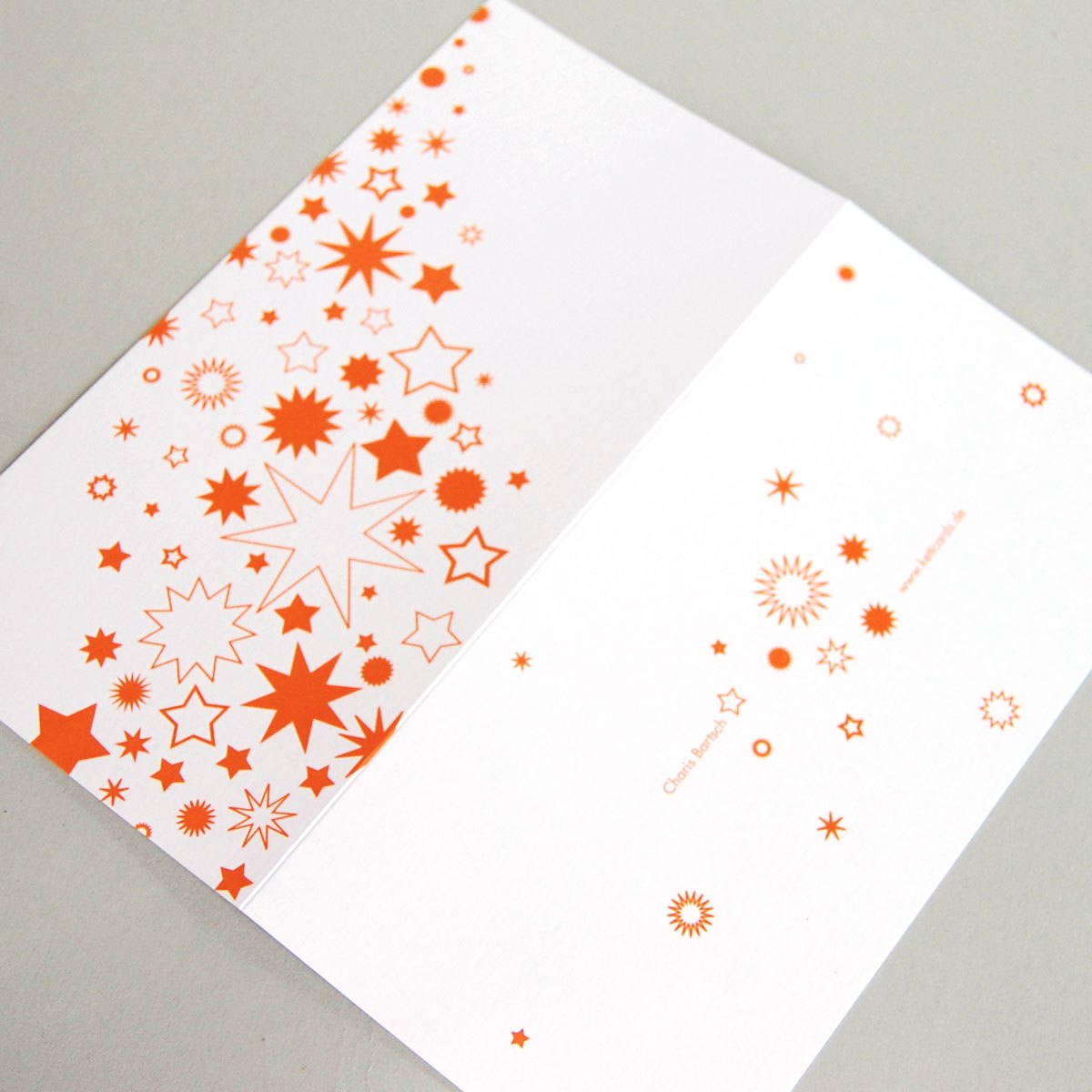 orange Sterne - Design-Weihnachtskarten mit partiellen UV-Relieflack, DL