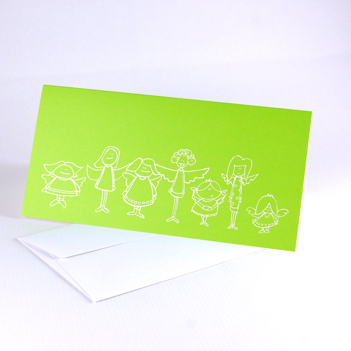 Engelchen - grüne Weihnachtskarten auf Recycling-Karton mit weißen Recyclingumschlägen