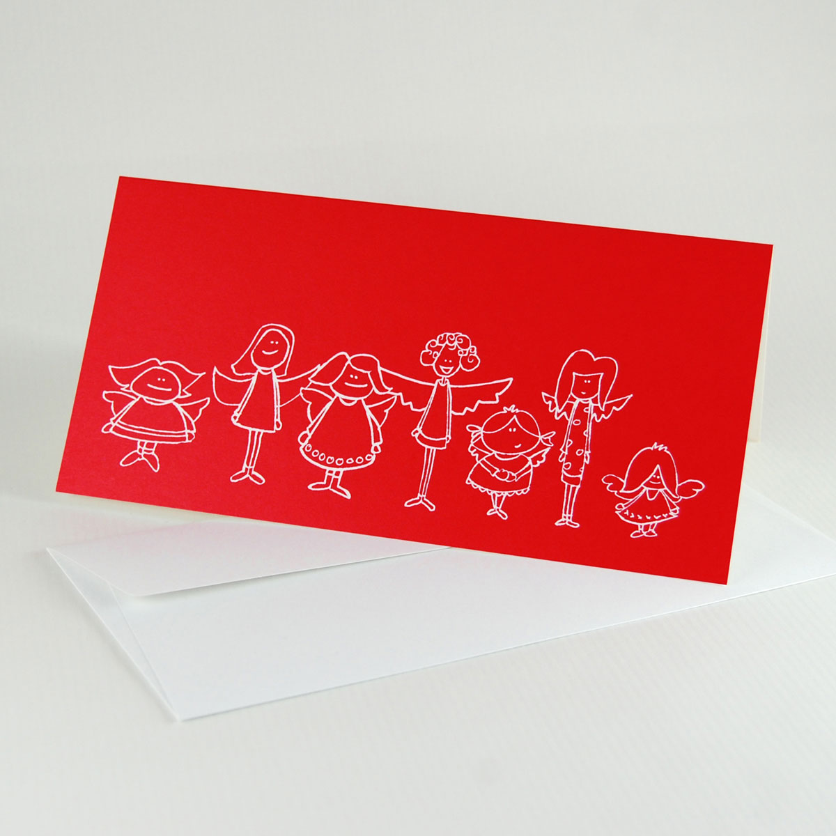 Engelchen - rote Weihnachtskarten auf Recycling-Karton mit weißen Recyclingumschlägen