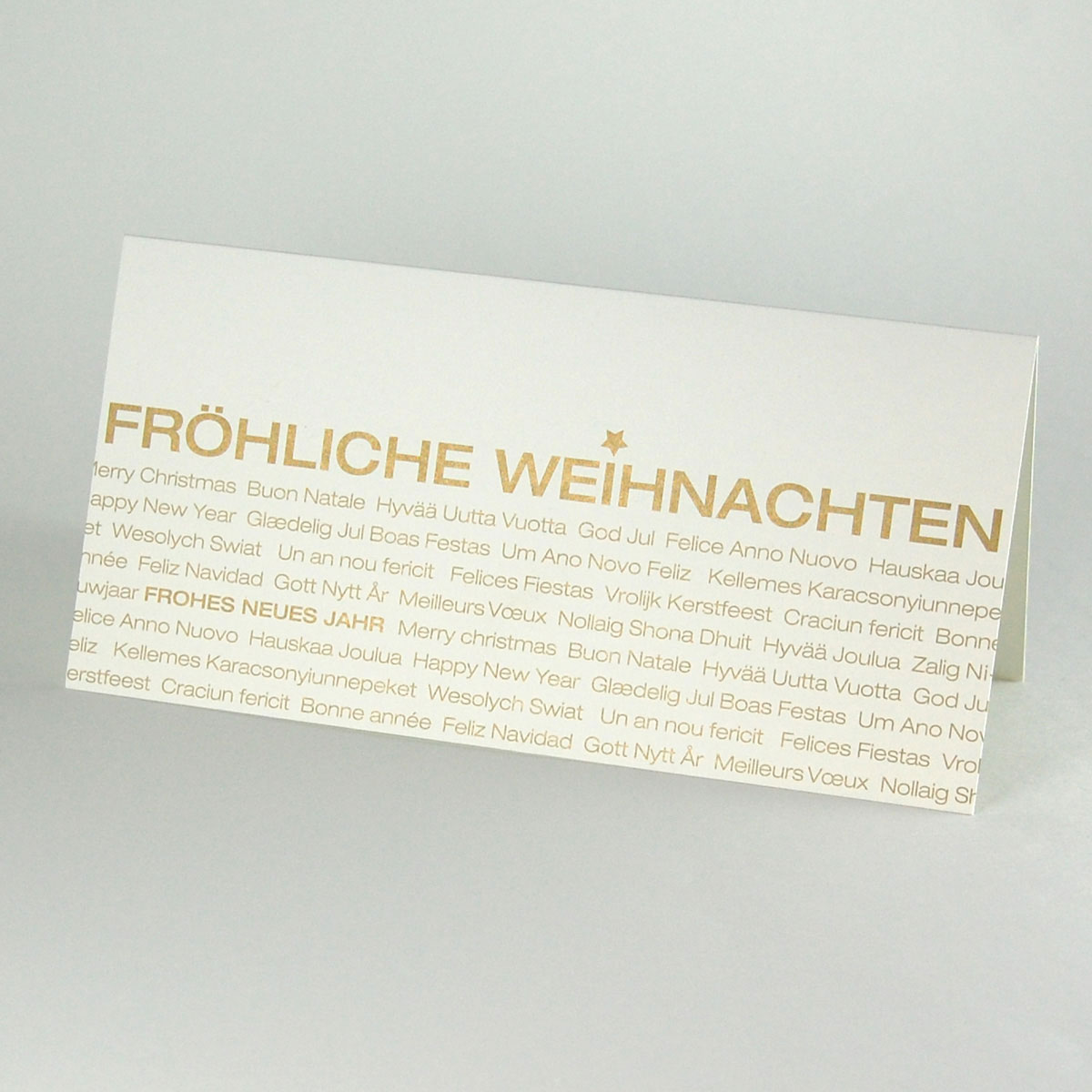 FRÖHLICHE WEIHNACHTEN - gold gedruckte Recycling-Weihnachtskarten mit Text, Druck in Firmenfarben möglich