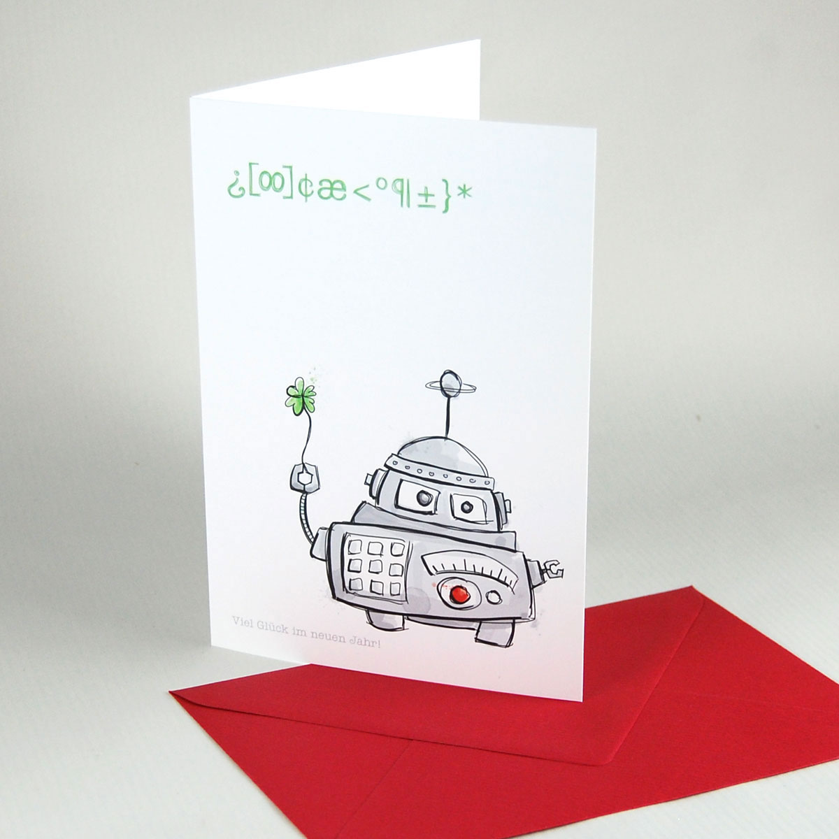 Viel Glück im neuen Jahr! witzige Neujahrskarten mit Roboter und farbigen Umschlägen