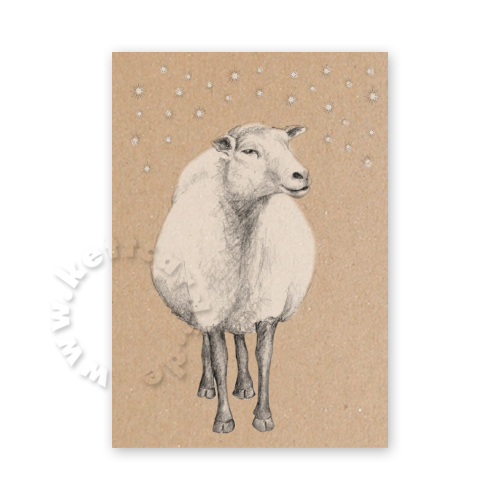 Schaf, Weihnachtskarten mit Weißdruck auf braunem Karton