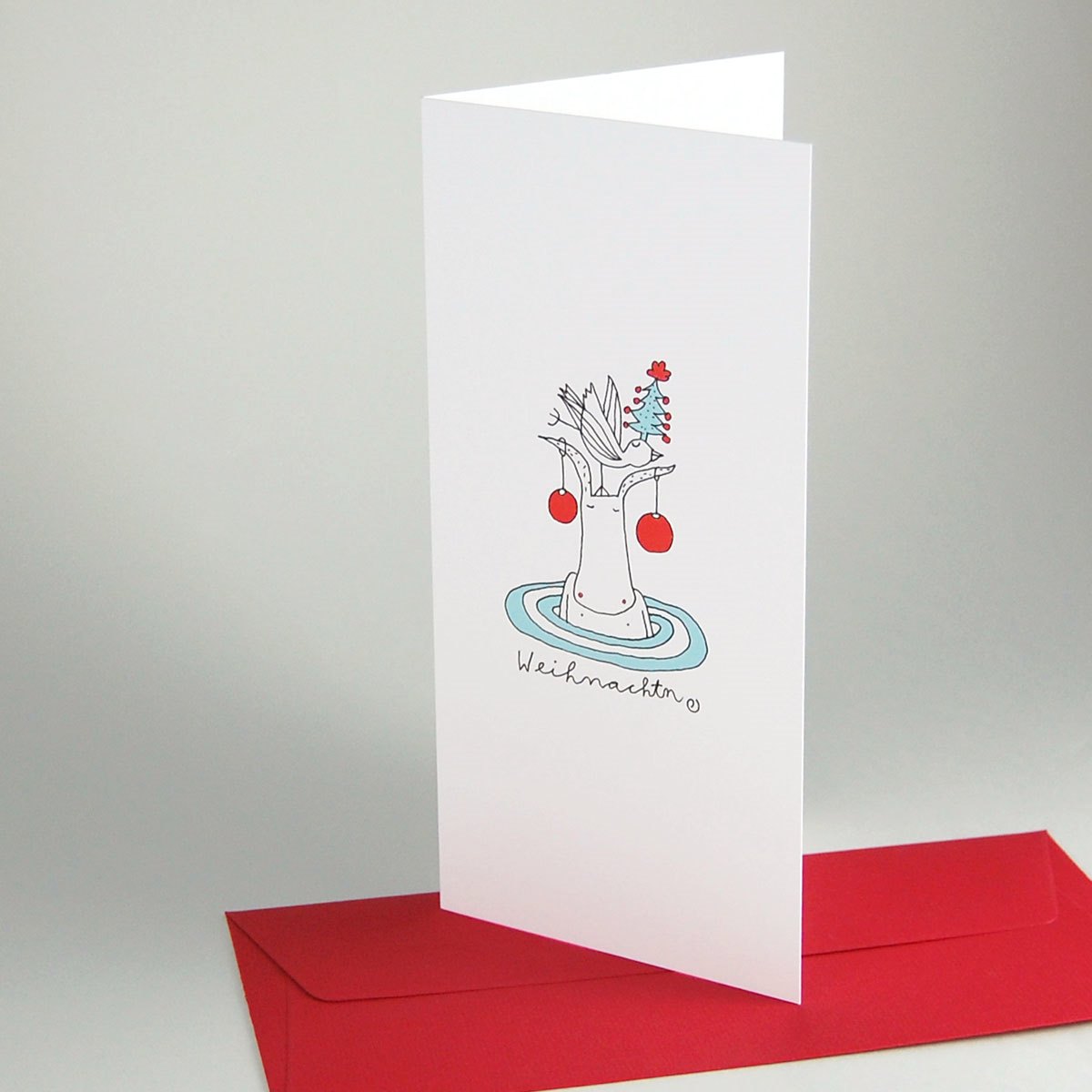 Weihnachtn, Weihnachtskarten mit farbigen Umschlägen und charmantem Rechtschreibfehler