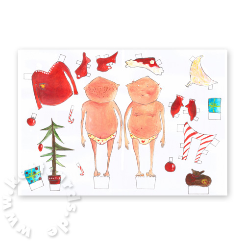 Weihnachtsmann zum Anziehen, originelle Weihnachtskarte mit fast nacktem Weihnachtsmann