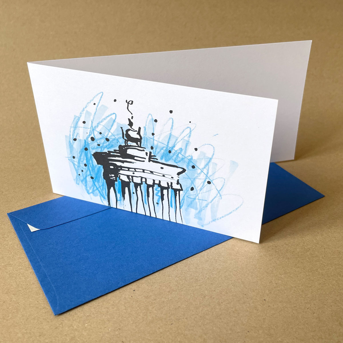 Berliner Weihnachtskarten mit blauen Umschlag: Brandenburger Tor