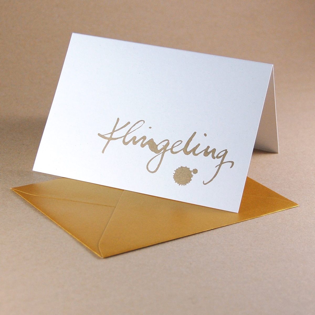 Klingeling, goldene Recycling-Weihnachtskarten mit edlem goldenen Umschlag