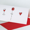 schöne Hochzeitseinladungen: Rose, Herz, Weinglas