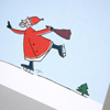 Weihnachtskarten, schlittschuhfahrender Weihnachtsmann