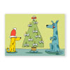 Weihnachtskarten mit einem Baum, zwei Hunden und vielen Knochen