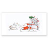 gezeichnete Weihnachtskarten mit Logo: der Weihnachtsmann transportiert Geschenke