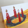 Adventskranz als Karte mit vier Kerzenflammen zum Herauslösen, witzige Karte für den Advent