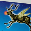 kitschige Weihnachtskarten mit schwebendem Elch