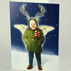 kitschige Weihnachtskarten mit süßem Kind verkleidet als Rudolf